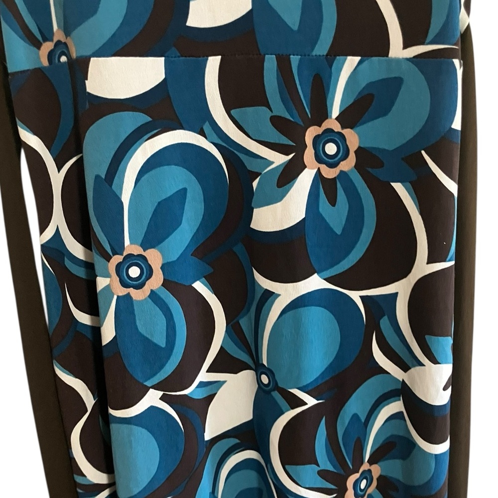 Y2K Blouse Top Dress IZ Byer Geometric Blue Brown Back Tie Button‎ Detail Small - Picture 9 of 11